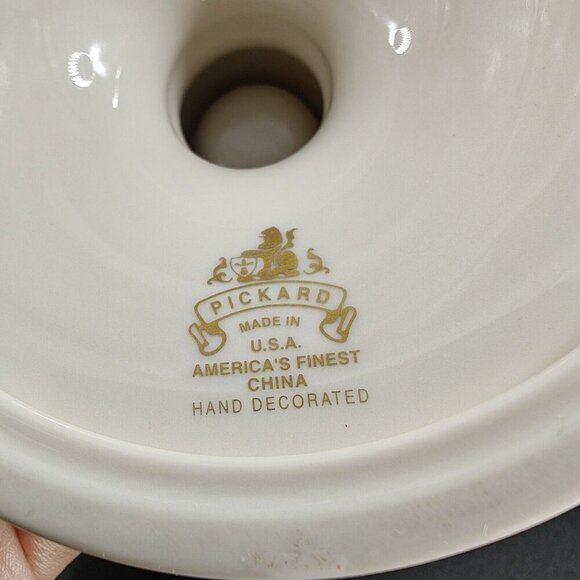 Pickard China Hand Decorated Poinsettia Candle Stick Holder Set 2 Porcelain USA - Picture 7 of 13